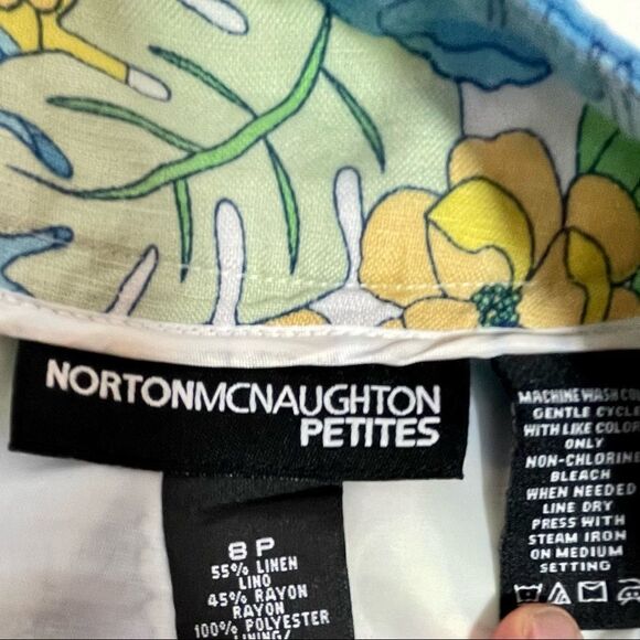 Norton McNaughton Petites blue and yellow floral linen blend skirt size 8P - Picture 3 of 12